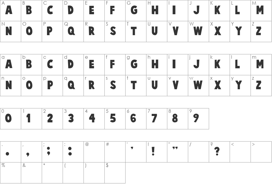 Cartoonist font character map preview