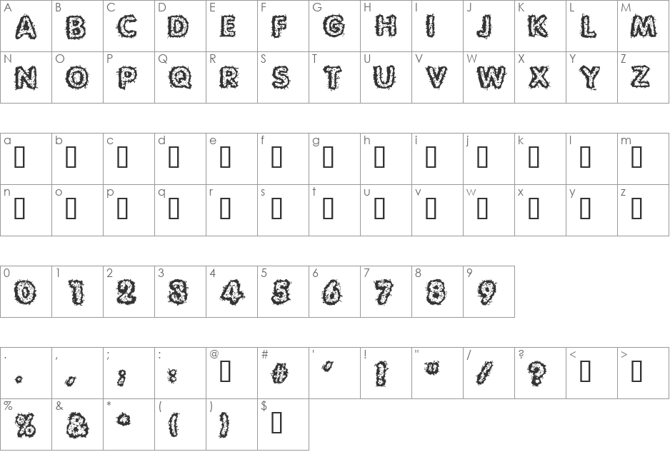 Carvings font character map preview
