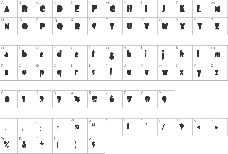 Airmole font character map preview