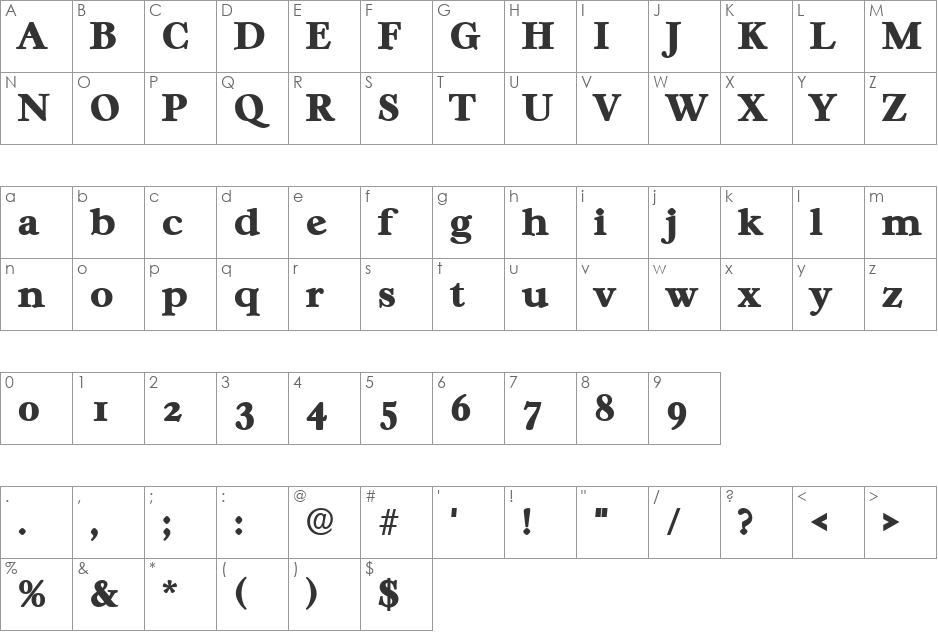 Casablanca Heavy SF font character map preview
