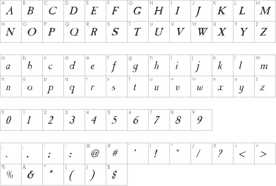 CasablancaAntique font character map preview