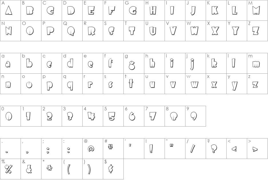 Airmole font character map preview