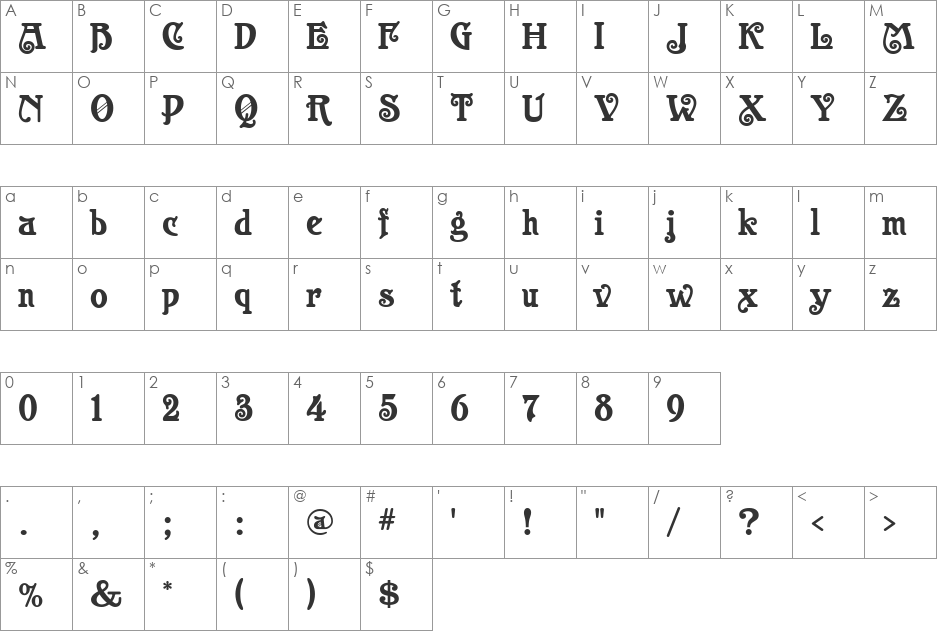 Casanova font character map preview