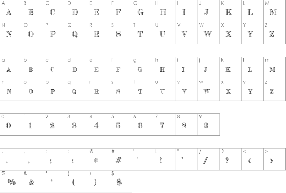 CashCondensed font character map preview