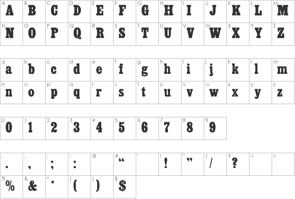 Casil font character map preview