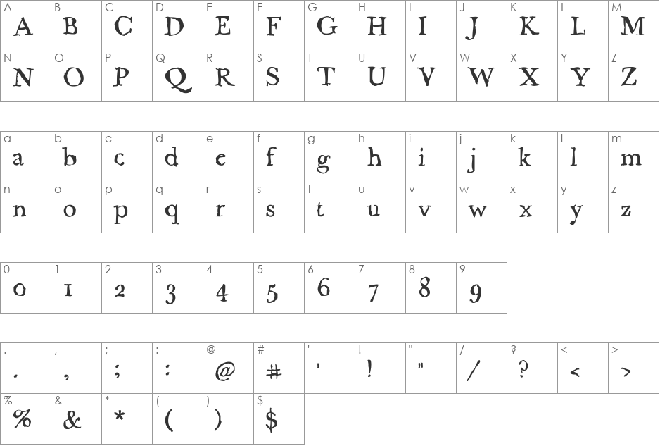 Caslame font character map preview
