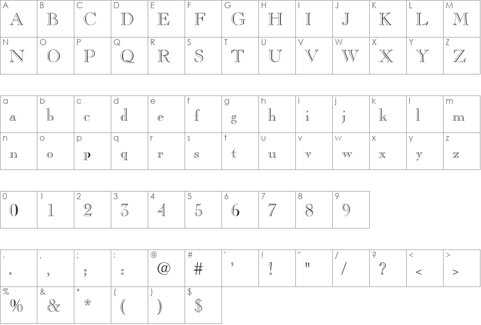 CASLONOPENFACE-Thin font character map preview