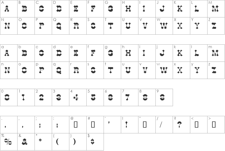 Casopefa font character map preview