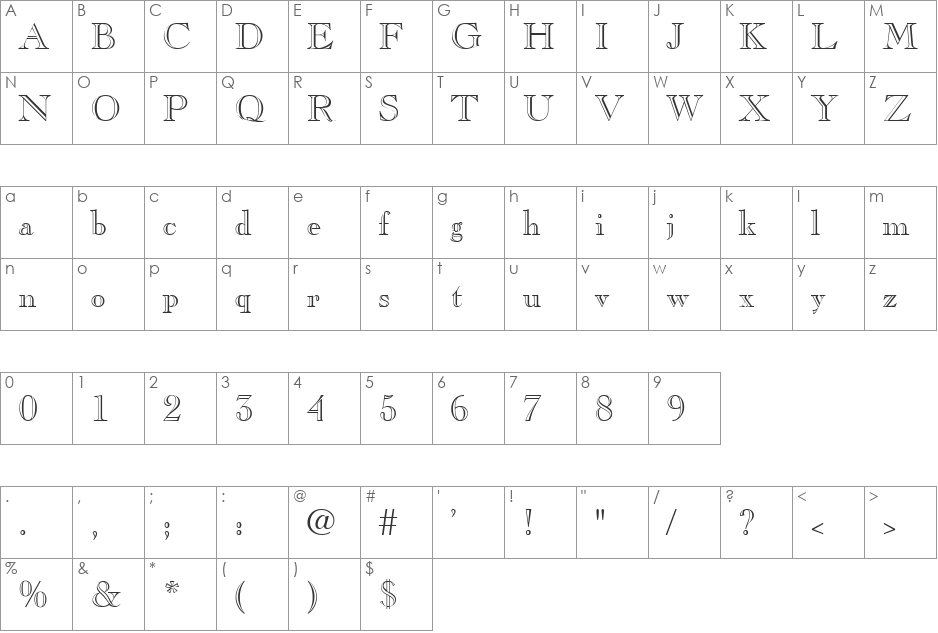 CasperOpenFace font character map preview