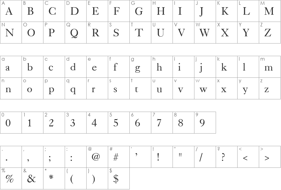 Casque font character map preview
