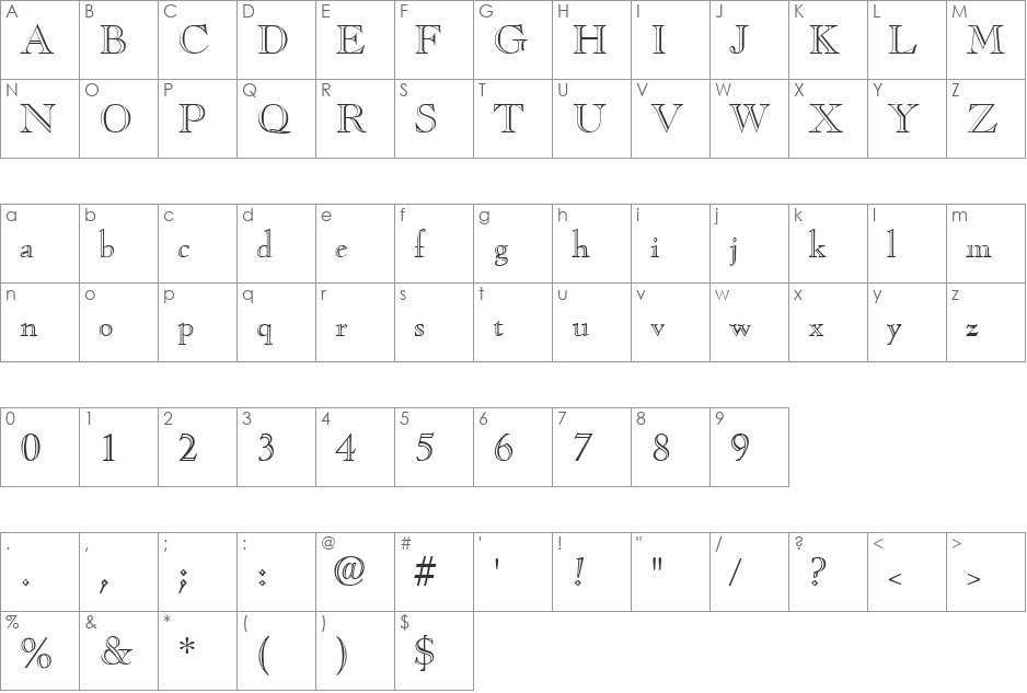 Casque OpenFace font character map preview