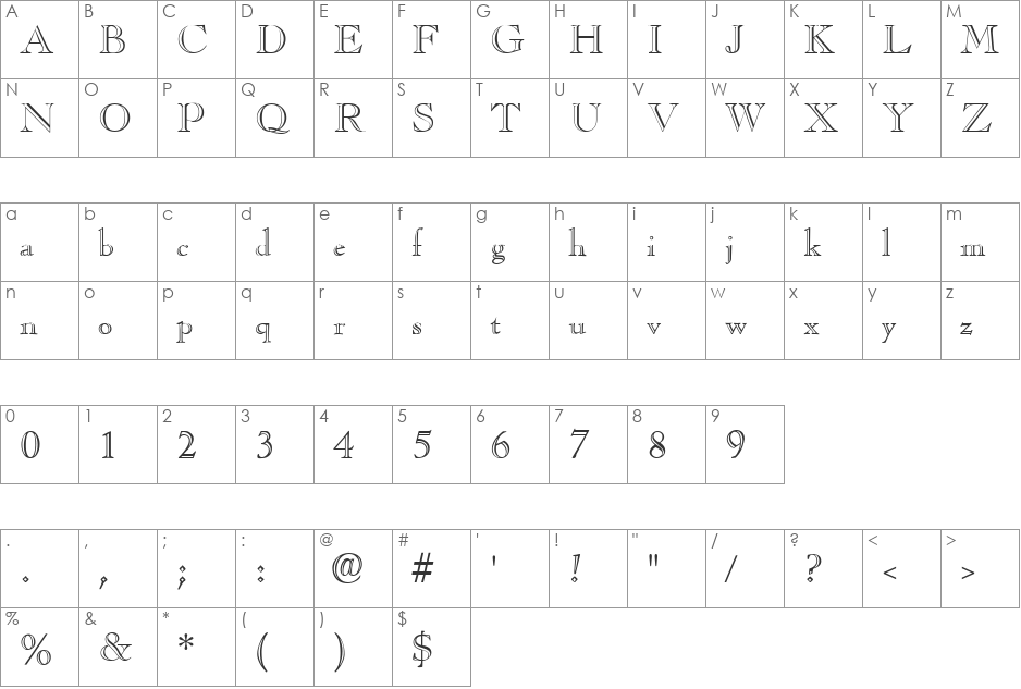 CasqueOpenFace font character map preview