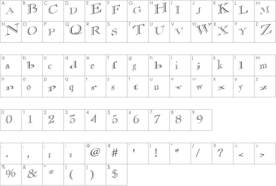 CasqueOpenFaceWacky font character map preview