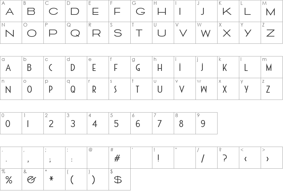 Cassandra Normal font character map preview