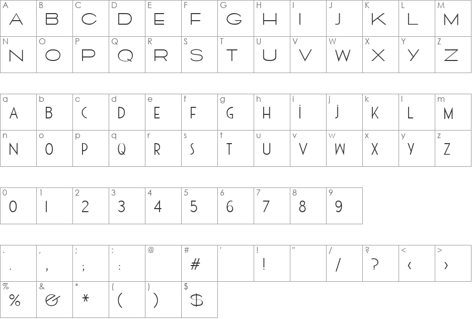 Cassandra Thin font character map preview