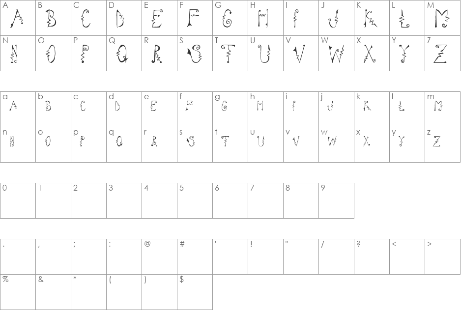 Cassatta Zig font character map preview