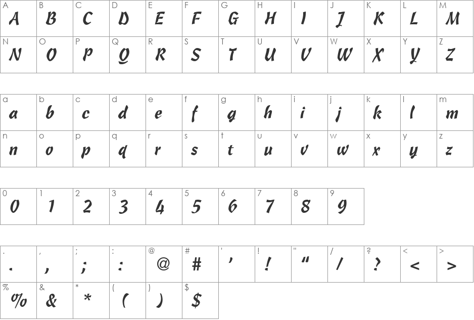 Cassock font character map preview