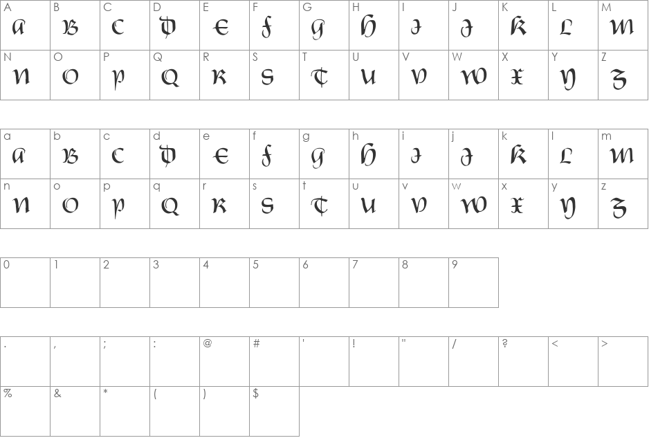 Castiglione font character map preview