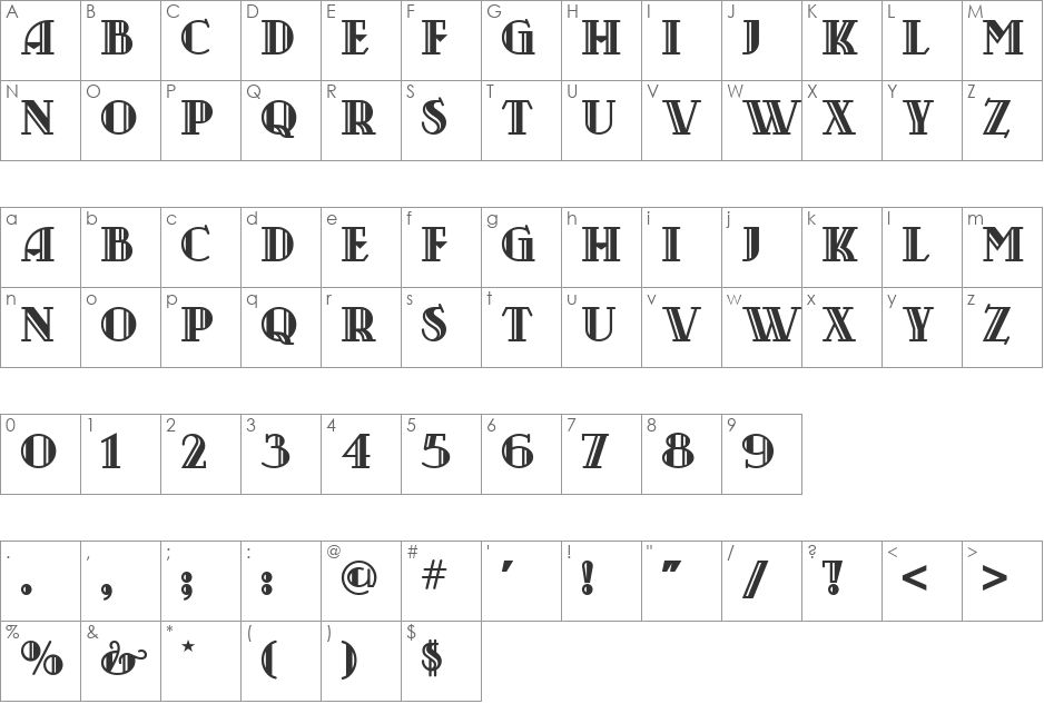 Castileo font character map preview