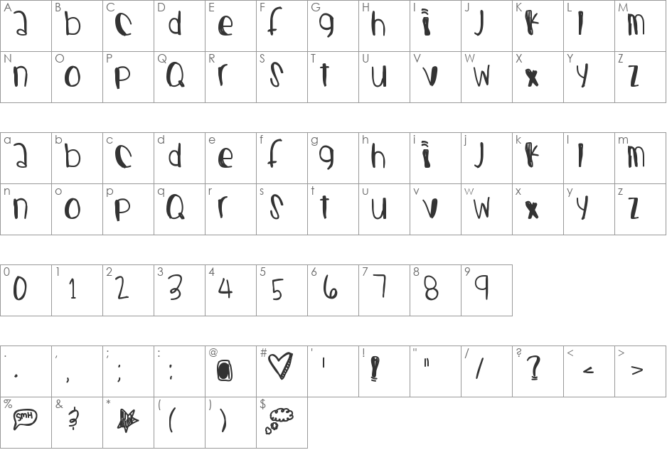 CastingJewels font character map preview