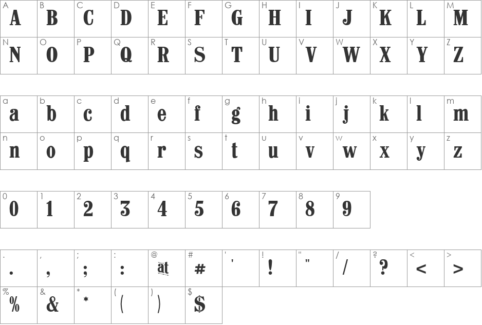 CastlePressNo1 font character map preview