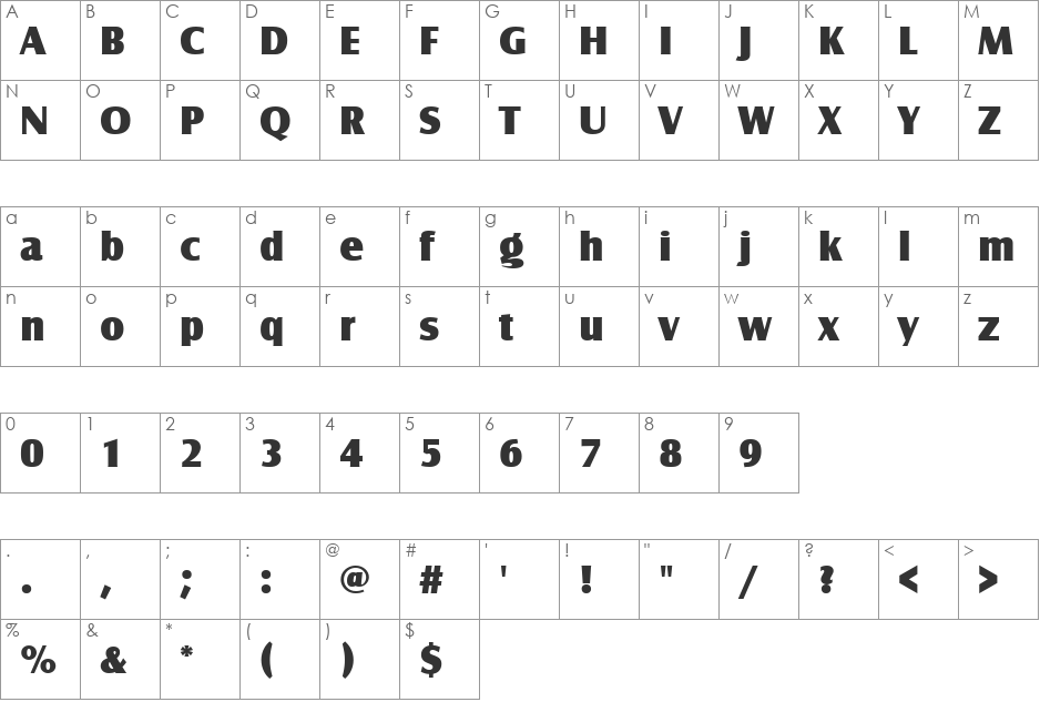 CastleTUlt font character map preview