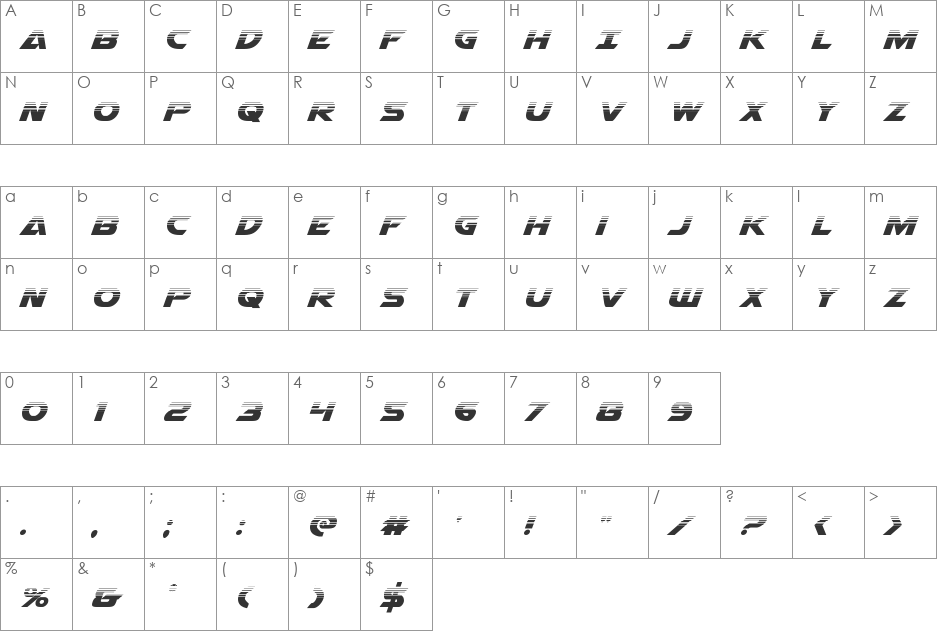 Airstrike Half-Tone font character map preview