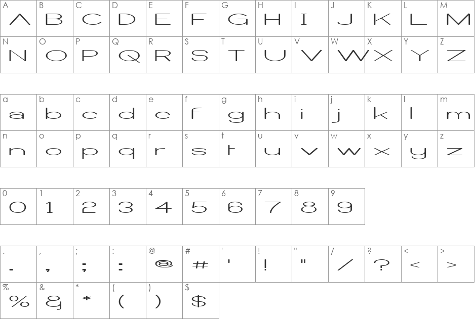 Castorgate Wide font character map preview