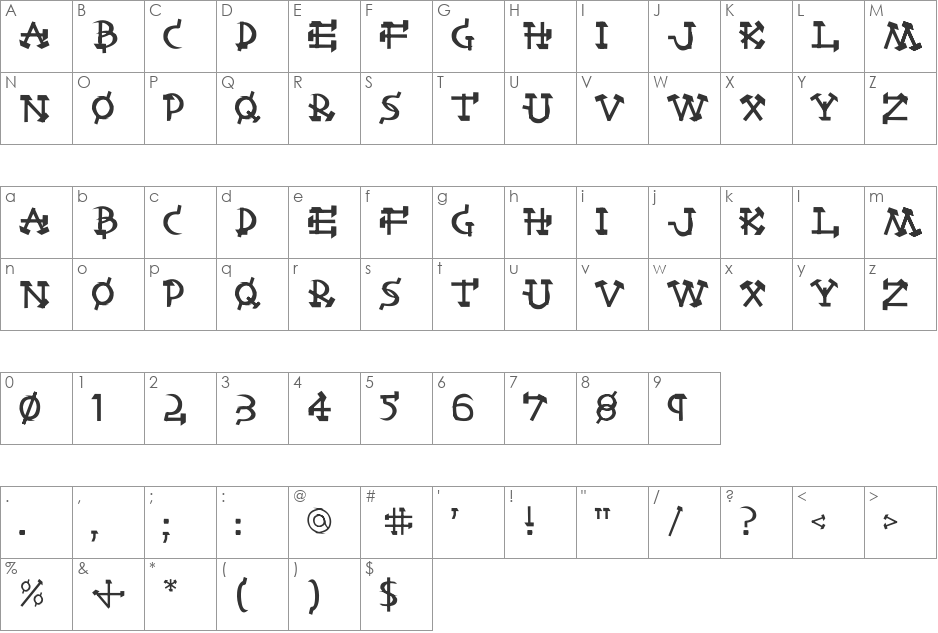 Castro font character map preview