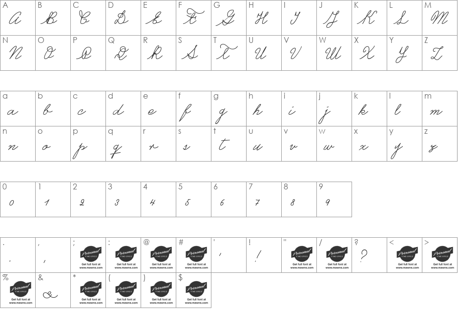 Castro Script PERSONAL USE ONLY font character map preview