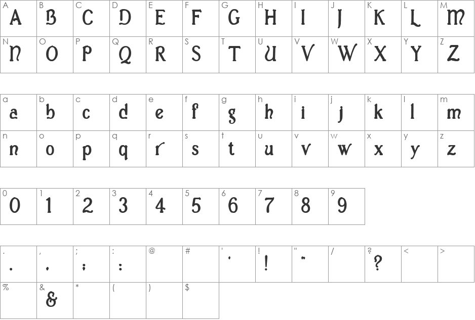 Casua_Bold font character map preview