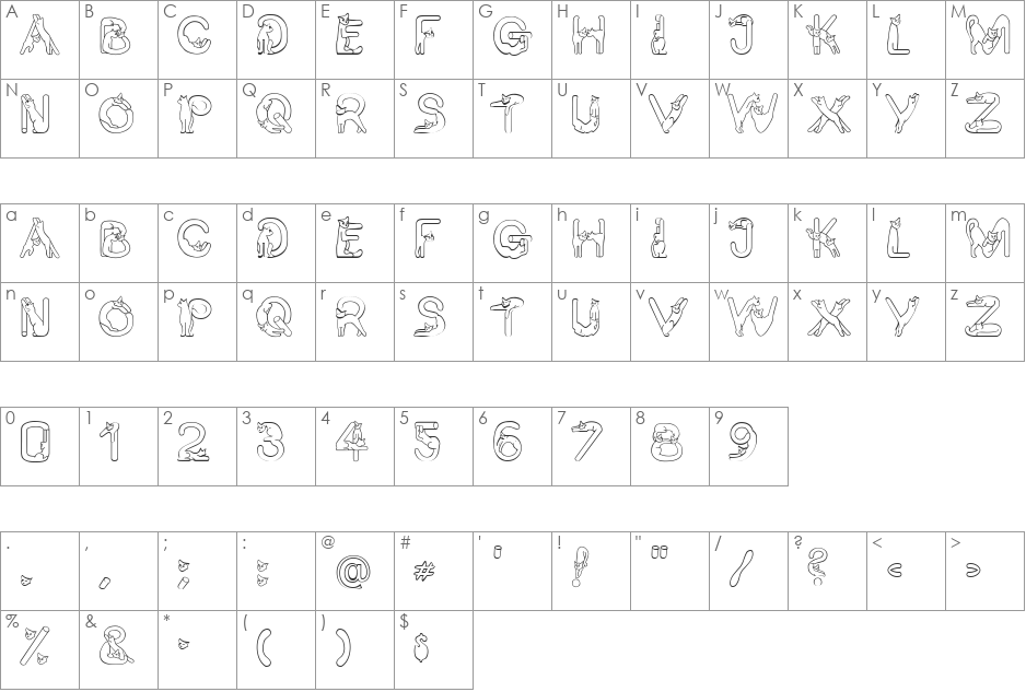 Cat Becker font character map preview