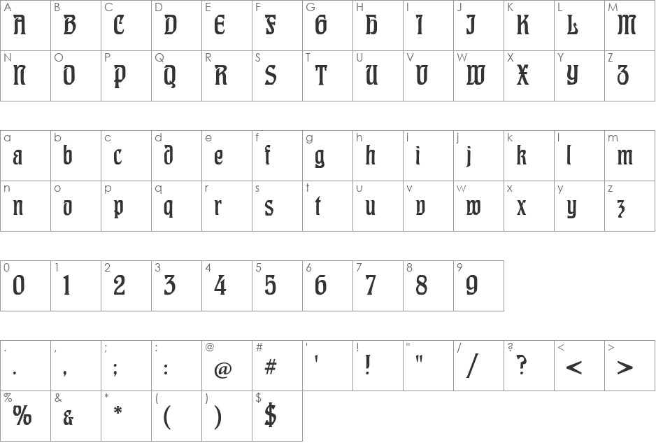 CAT Hohenzollern font character map preview