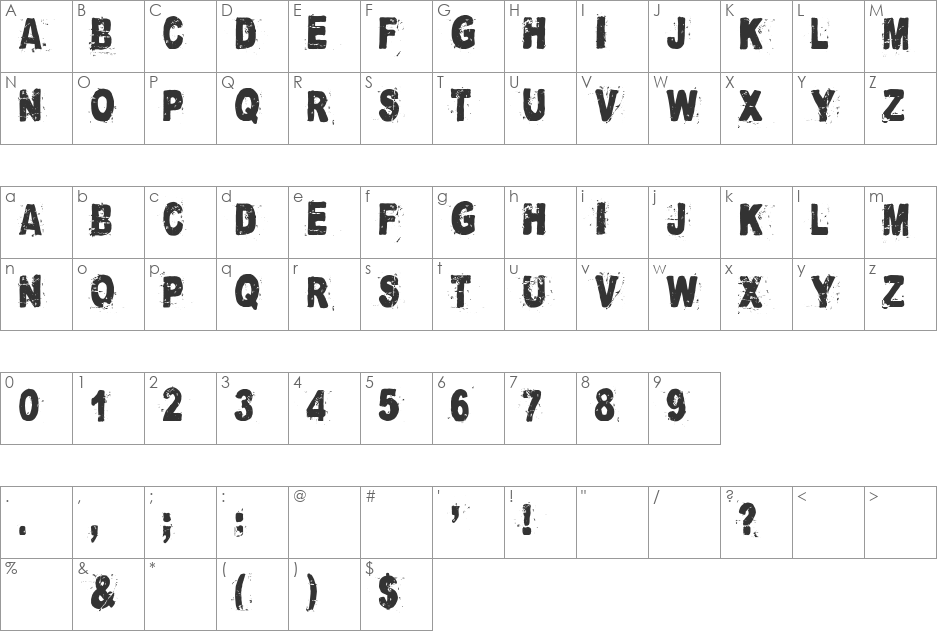 Cataclysme font character map preview
