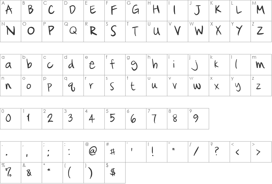 Cataclysmic font character map preview