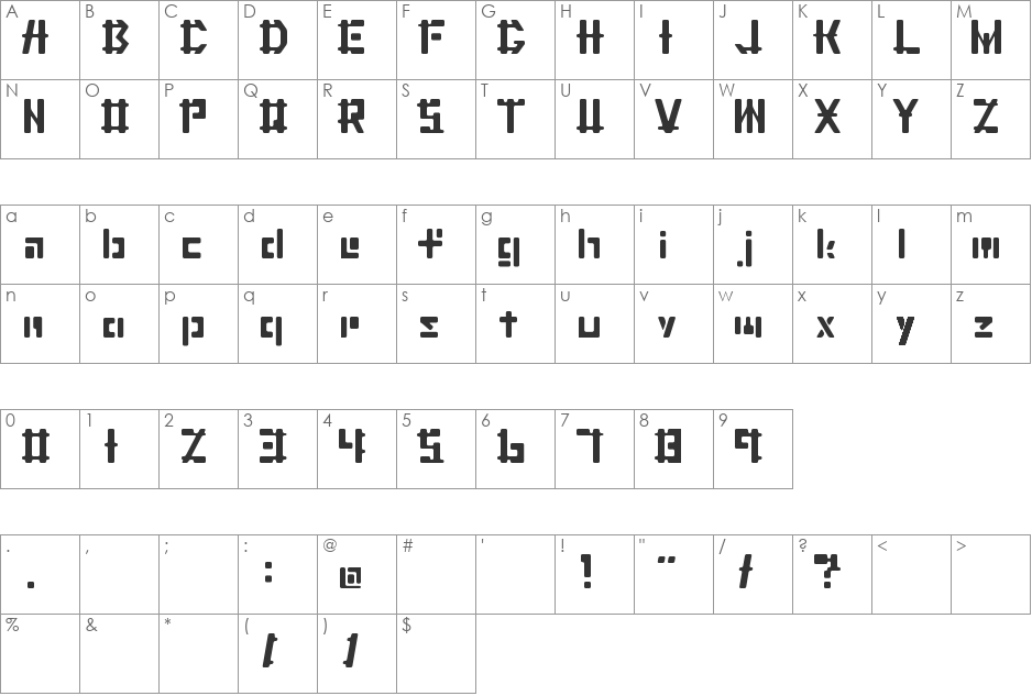 Cater font character map preview