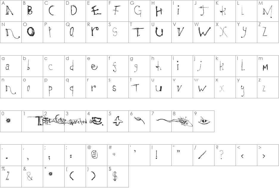 Caterpillar font character map preview