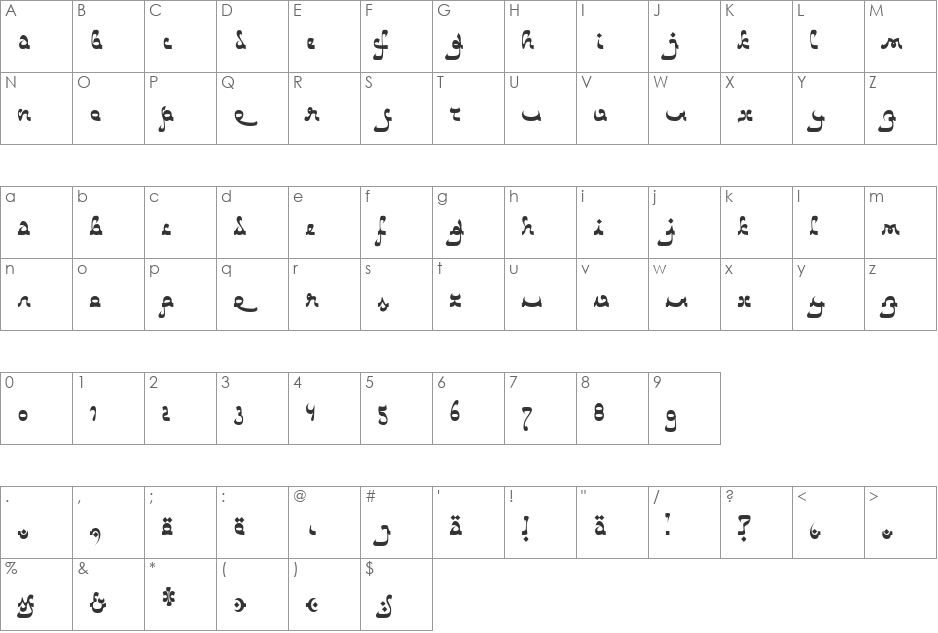 Catharsis Bedouin font character map preview