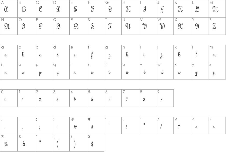 CathedralCondensed font character map preview