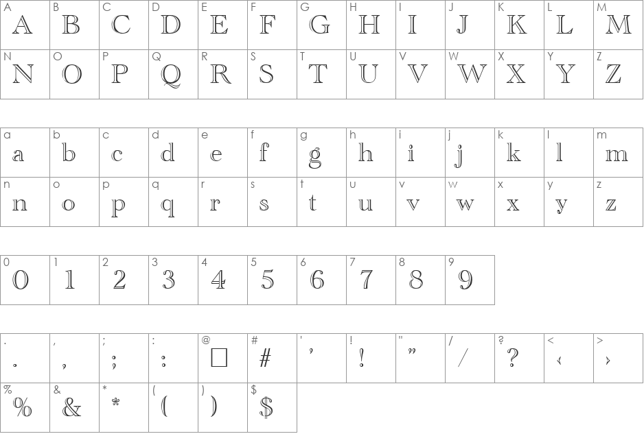 CathedralOpen font character map preview