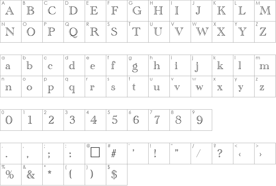 CathedralOpen DB font character map preview