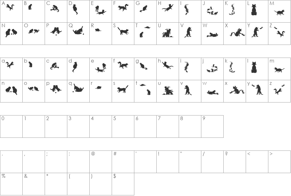 CatsCo font character map preview