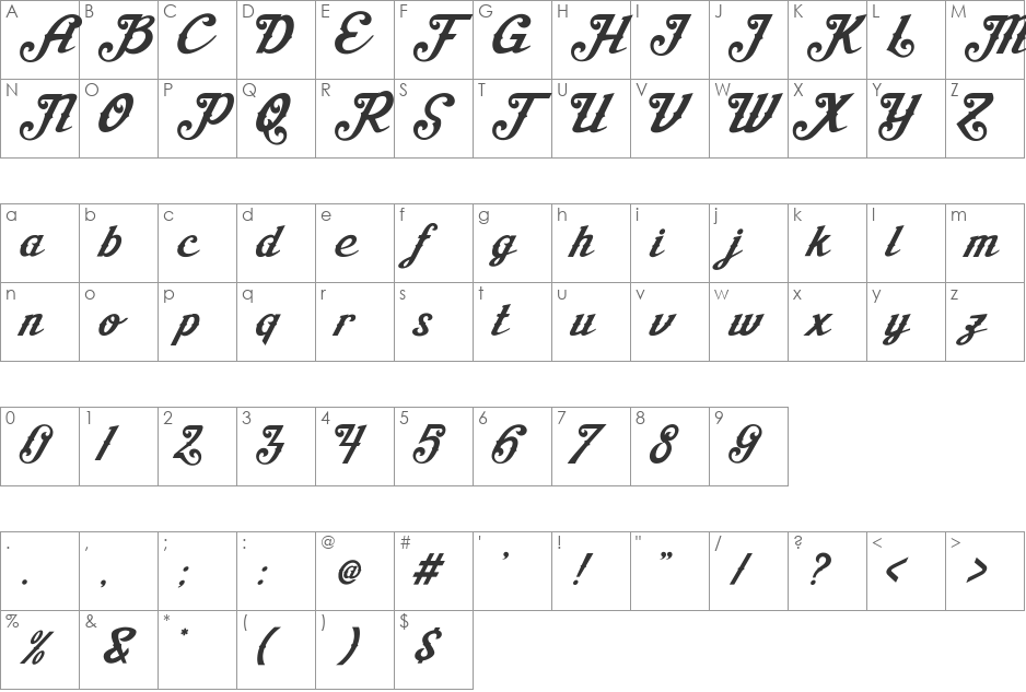 Aisha Script font character map preview