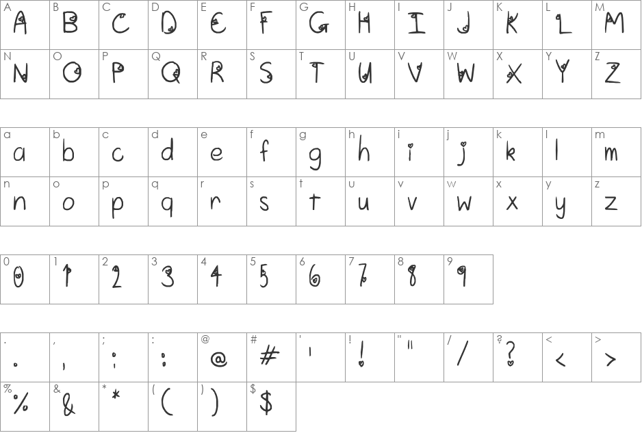 aishiteru font character map preview
