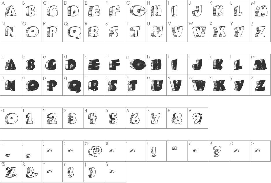 Caveman font character map preview