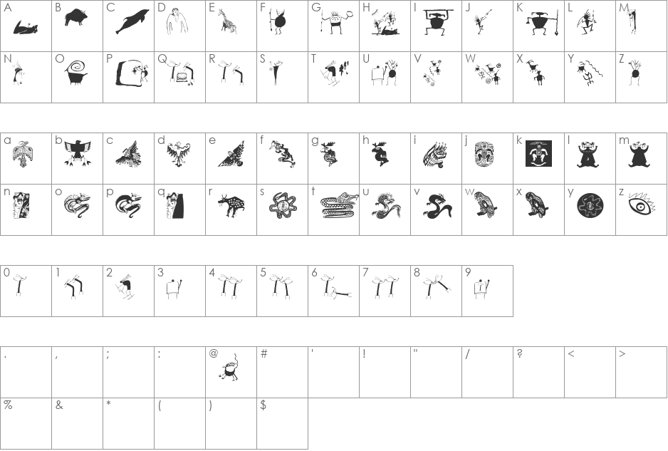 CaveNTribalArt font character map preview