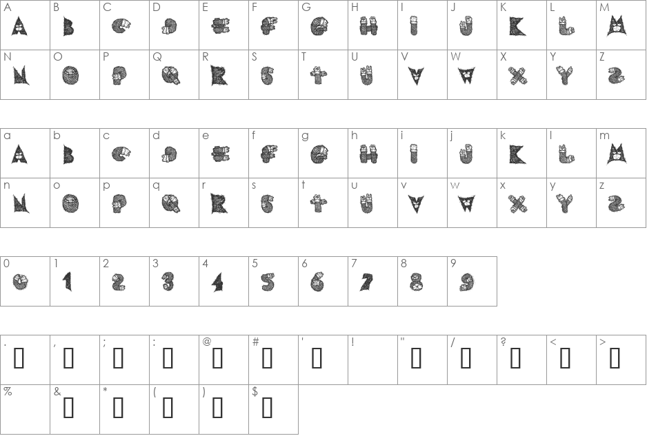 AIxDARBOTZCUMI font character map preview