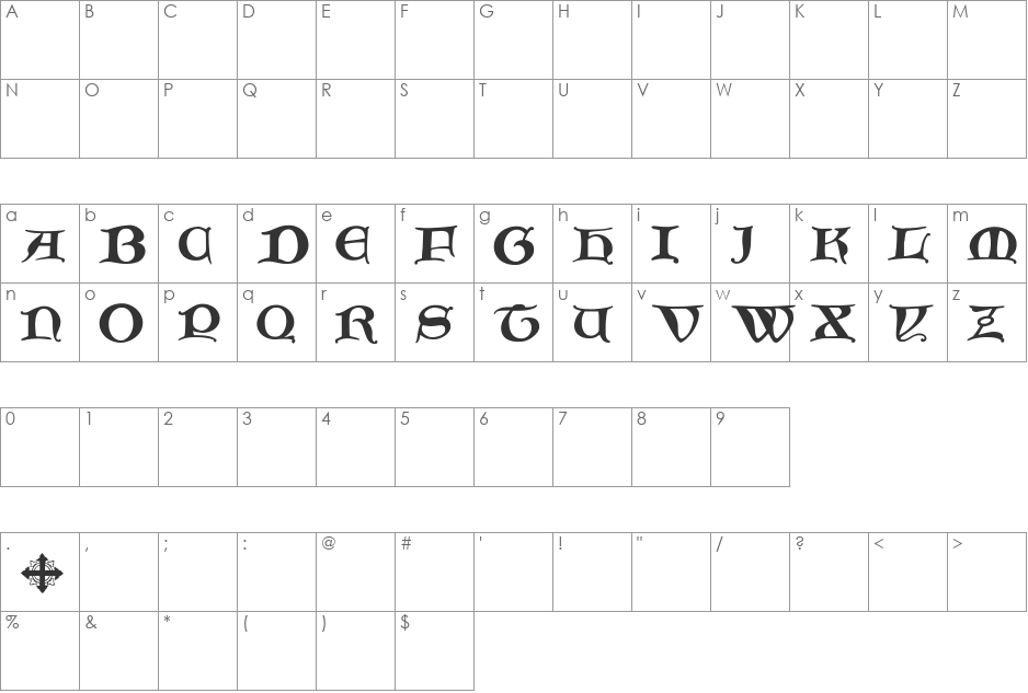 Caxton font character map preview