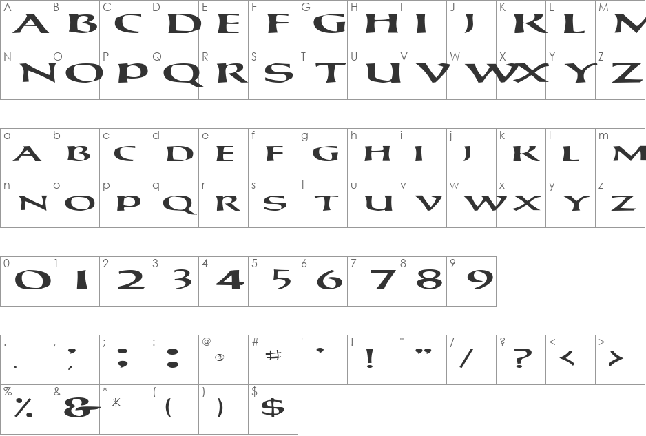CayaugaSCapsSSK font character map preview