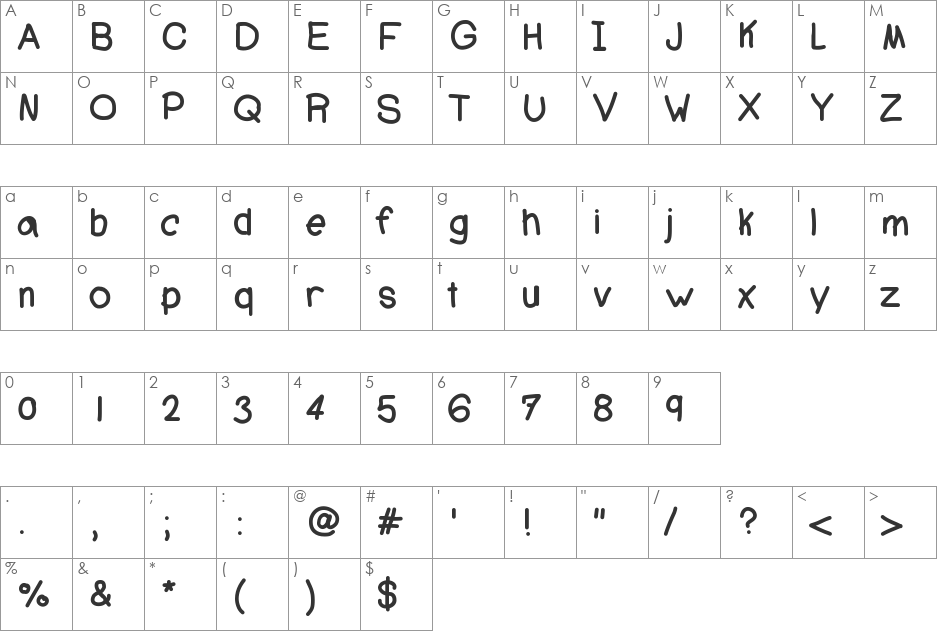 AJCoolBeans font character map preview